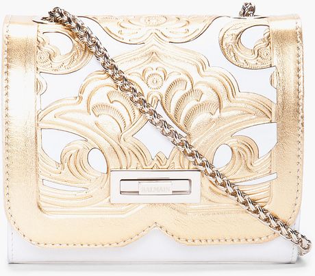 Balmain Gold Tone Ultimate Embossed Shoulder Bag in Gold - Lyst