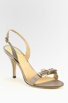 Ferragamo Metallic Leather Bow Slingback Sandals - Lyst