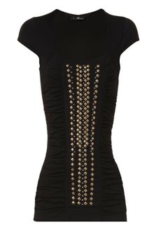 Jane Norman Black Stud Detail Ruched Top - Lyst