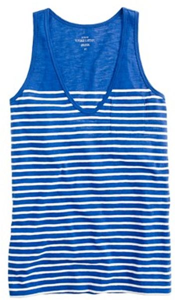 J.crew Vintage Cotton Stripe Pocket Tank in Blue (lustrous blue) - Lyst