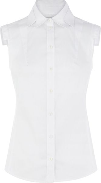 Karen Millen Sleeveless Cotton Shirt in White - Lyst