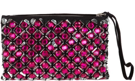 Marni Pink Jewel Embellished Suede Clutch in Pink - Lyst