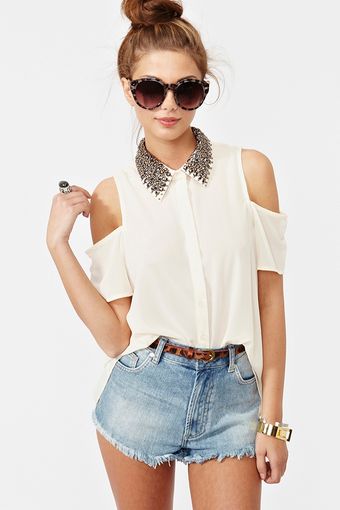 Nasty Gal Total Stud Blouse Cream - Lyst