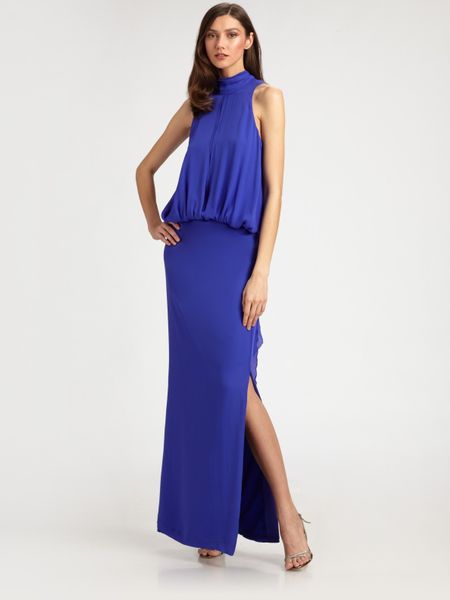 Nicole Miller Silk Gown in Blue (blueberry) - Lyst