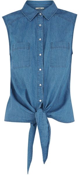 Oasis Oasis Denim Sleeveless Tie Front Shirt - Lyst