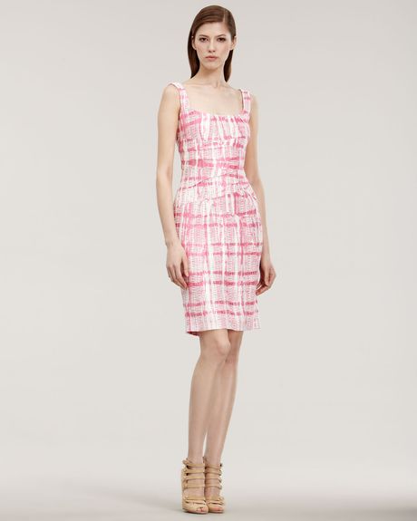 Oscar De La Renta Printed Jacquard Dress in Pink (begonia) - Lyst