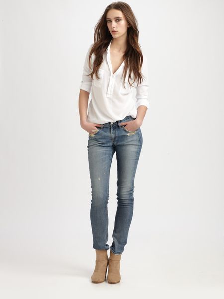 Rag & Bone Destroyed Skinny Jeans in White (black) - Lyst