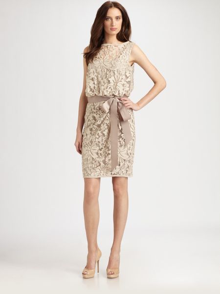 Tadashi Shoji Blouson Lace Dress in Black (sand) - Lyst