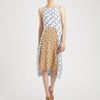 Tibi Silk Crepe de Chine Midi Dress in Beige (multi) - Lyst