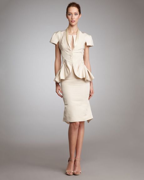 Zac Posen Faille Peplum Jacket in White (ivory) - Lyst