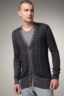 John Varvatos Cableknit Linen Cardigan - Lyst