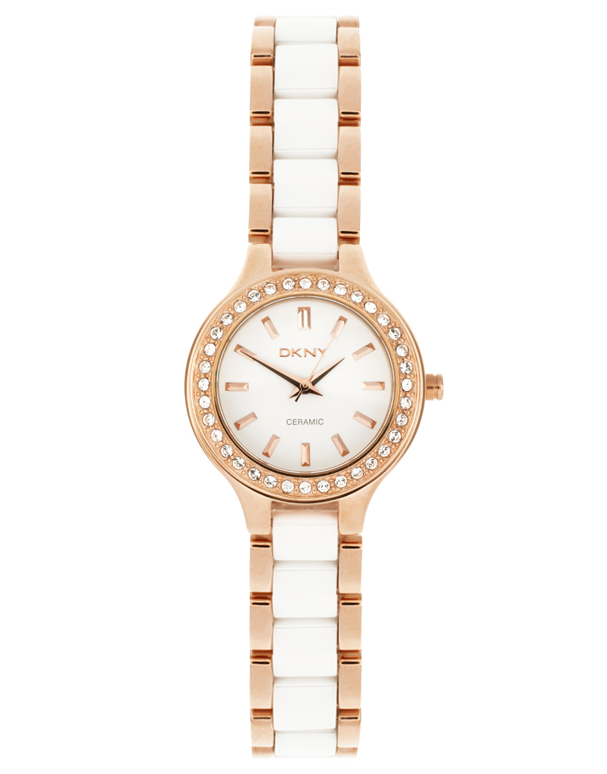 Dkny Rose Gold and White Bracelet Watch in Gold (roseandwhite)