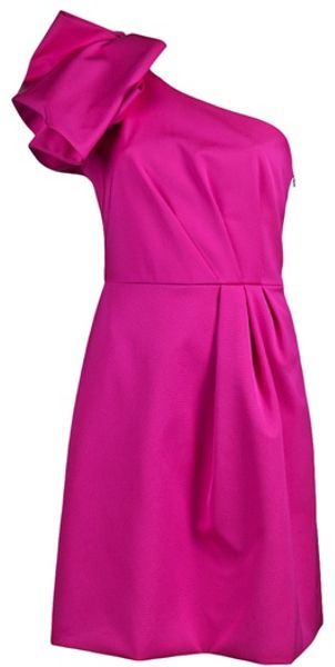 Lela Rose One Shoulder Dress in Pink (fuschia) - Lyst