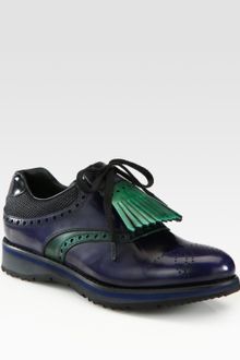 Prada Leather Wingtip Golf Shoes - Lyst