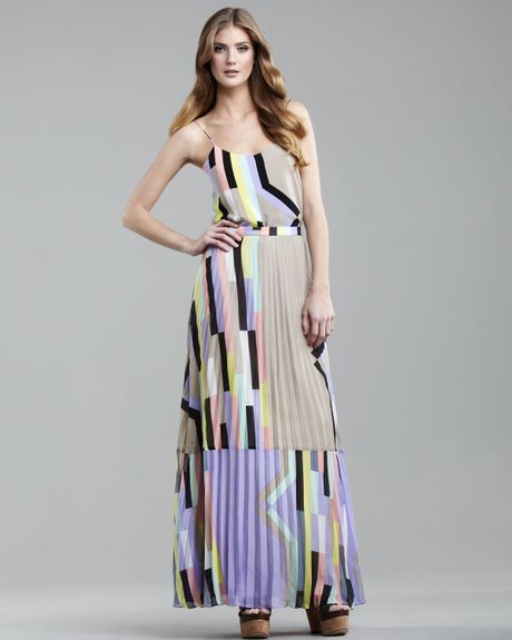 Tibi Arizonaprint Pleated Maxi Skirt in Brown (tan multi) - Lyst