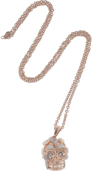 Alexander Mcqueen Swarovski Crystal and Pearl Skull Necklace in White (pearl) - Lyst