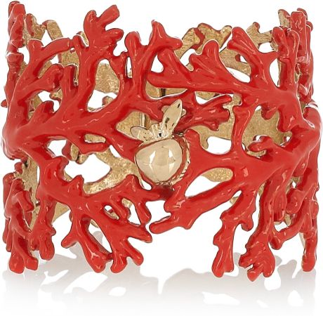 Aurelie Bidermann Aphrodite Enameled 18karat Goldplated Cuff in Red (gold) - Lyst