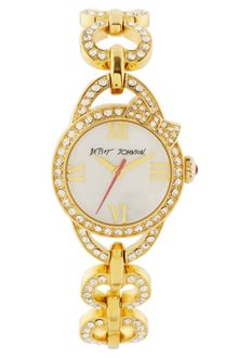 Betsey Johnson  Gold Tone Stainless Steel and Crystal Accent Bracelet  - Lyst