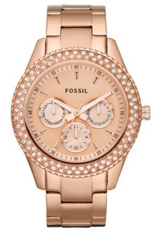 Fossil  Chronograph Stella Glitz Rose Gold Ion Plated Stainless Steel Bracelet 37mm - Lyst