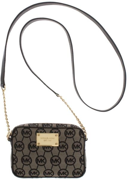 Michael Kors Jet Set Monogram Crossbody in Black (beige/black/black) - Lyst