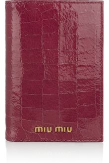Miu Miu Croceffect Glossedleather Passport Holder - Lyst