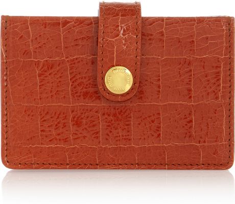 Miu Miu Croceffect Glossedleather Cardholder in Red - Lyst
