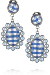 Miu Miu Gingham and Plexiglass Crystal Clip Earrings