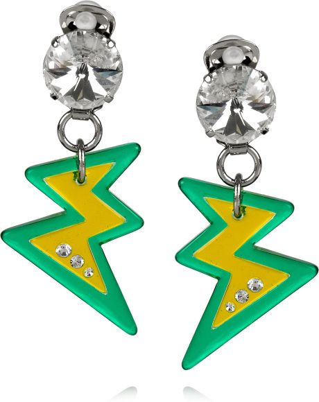 Miu Miu Plexiglass Crystal Lightning Bolt Clip Earrings in Green (silver) - Lyst