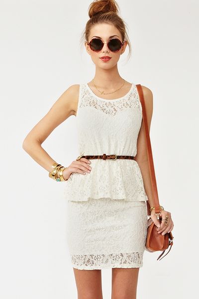 Nasty Gal Lace Peplum Dress in Beige (cream) - Lyst