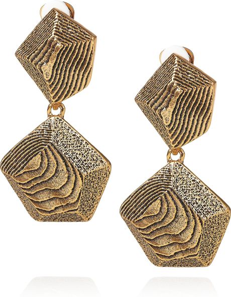 Oscar De La Renta 24karat Goldplated Woodeffect Clip Earrings in Gold - Lyst