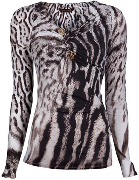 Roberto Cavalli Long Sleeve Top in Animal (brown) - Lyst