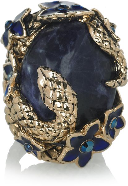 Roberto Cavalli Oversized Lapis Lazuli Snake and Flower Ring in Blue (snake) - Lyst