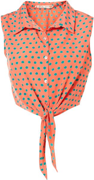 Topshop Tie Front Cropped Shirt By Oh My Love in Pink - Lyst
