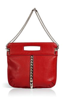 Valentino Red Studded Leather Bag with Chain Straps - Lyst