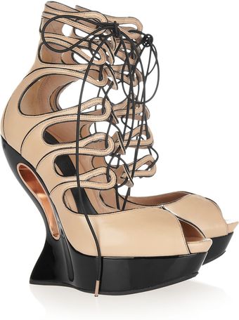 Alexander McQueen Laceup Leather Wedge Sandals - Lyst