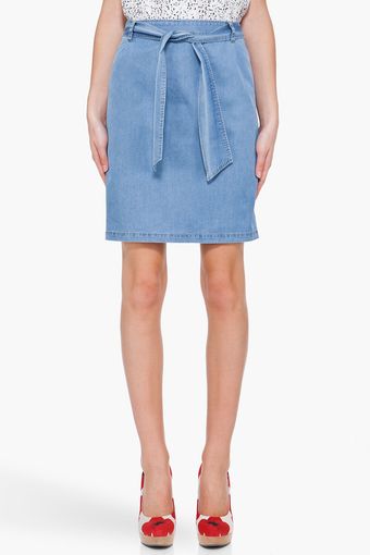 Blue Denim Belted Skirt 