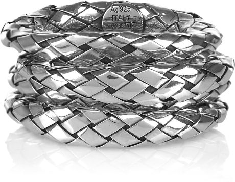 Bottega Veneta Set Of Four Silver Intrecciato Stacking Rings in Silver - Lyst