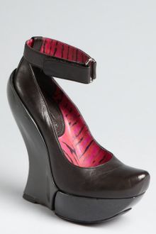 Celine Anthracite Leather Hinged Wedge Ankle Strap Heels - Lyst
