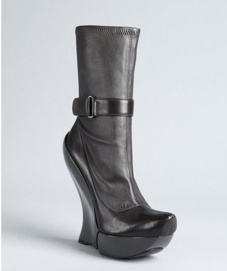 Celine Anthracite Leather Jointed Wedge Boots in Gray (anthracite) - Lyst