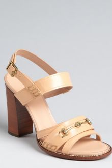 Celine Beige Leather Horsebit Stacked Heel Sandals - Lyst