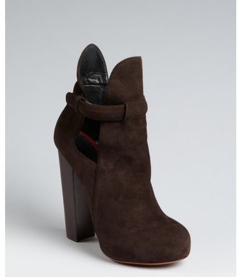 Celine Dark Brown Suede Cutout Stacked Heel Platform Booties - Lyst