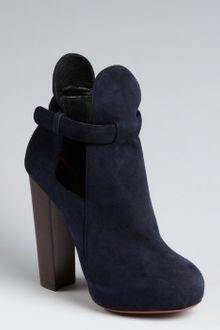 Celine Navy Suede Cutout Stacked Heel Platform Booties - Lyst