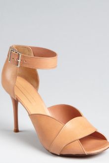 Celine Tan Leather Peep Toe Ankle Strap Pumps - Lyst
