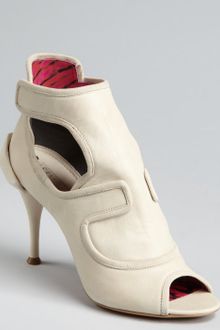 Celine Off White Leather Cut Out Cubist Heel Ankle Booties - Lyst