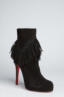 Christian Louboutin Black Suede Rom 120 Fringe Ankle Boots - Lyst