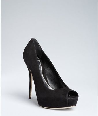  Black Suede Sofia Peep Toe Pumps 