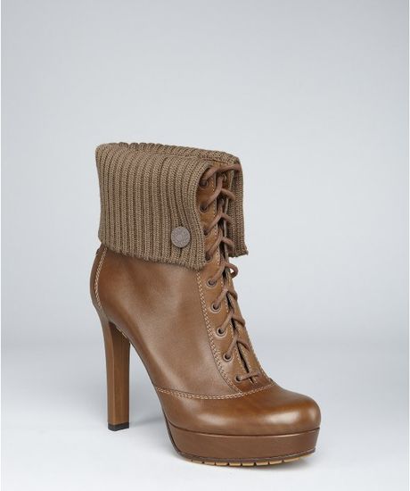 Gucci Leather Rib Knit Trim Lara Platform Booties in Brown (olive) - Lyst