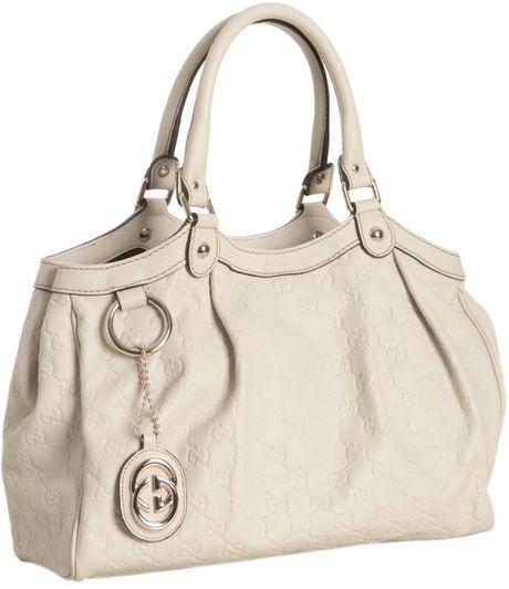 Gucci Off White Guccissima Leather Sukey Shoulder Bag in White | Lyst