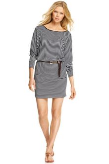 Michael Kors Boatneck Long Sleeve Striped Belted - Lyst
