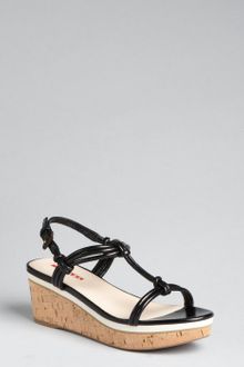 Prada Prada Sport Black Leather Knotted Cork Wedge - Lyst